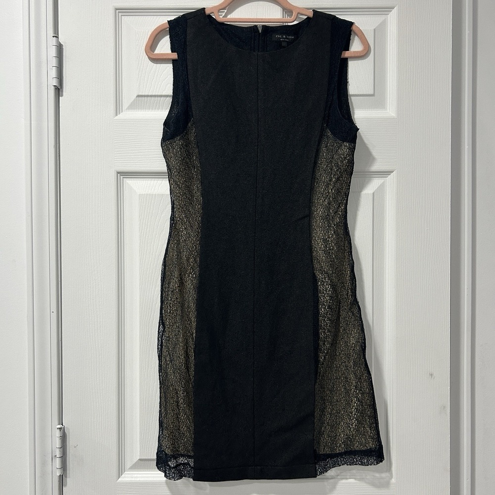 rag & bone Wool Blend Sheath Dress Black Lace Side Panels Sleeveless Size 8 EUC